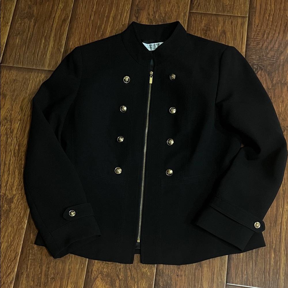 Tahari Elegant Black Blazer with Gold Accents